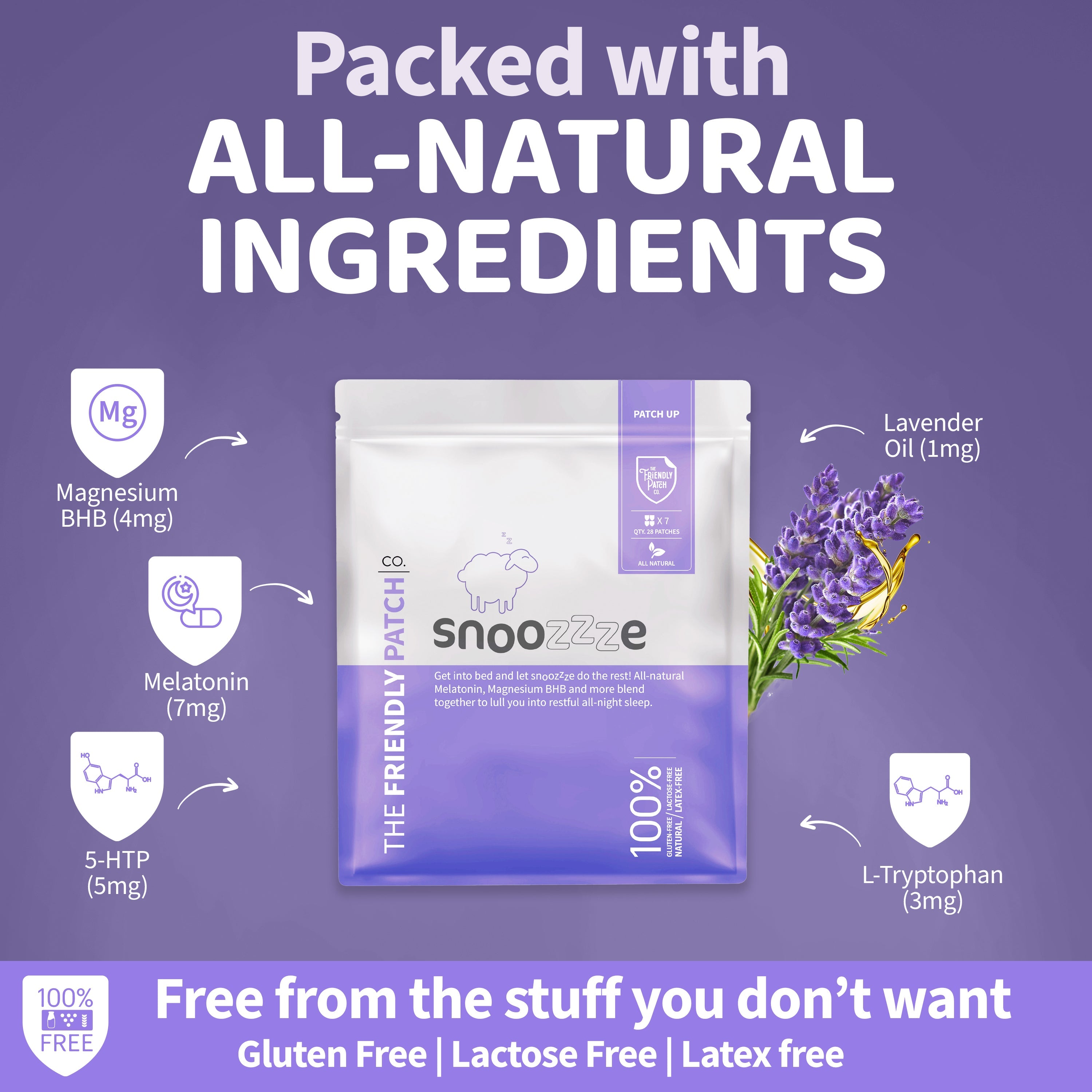 Snooze Melatonin Sleep Patches: Ashwagandha, Magnesium BHB, Valerian root Travel 8 Pack