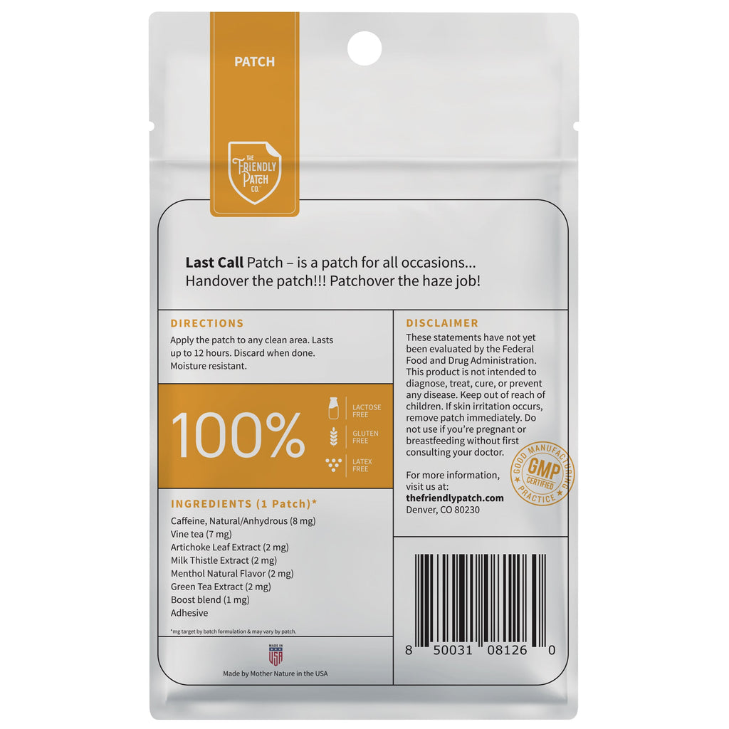 Last Call Patches: DHM & Milk Thistle Hangover Recovery Patches - 8 Pack