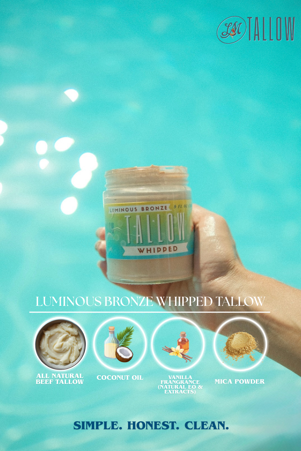 Luminous Bronze Whipped Tallow Moisturizer - Natural Bronzing Body Butter with Mica