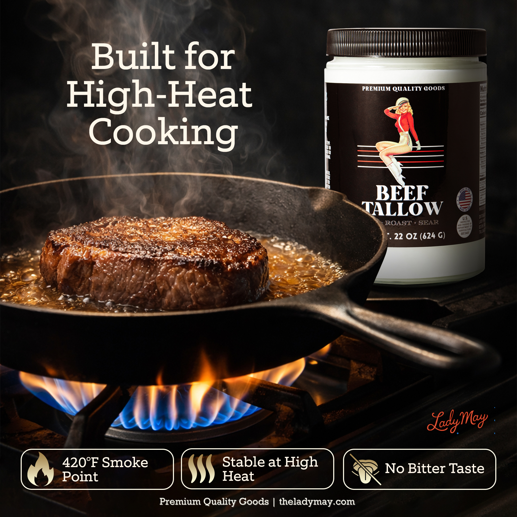 22oz Premium Grass-Fed Beef Tallow | Restaurant-Proven Cooking Fat | Seed Oil-Free